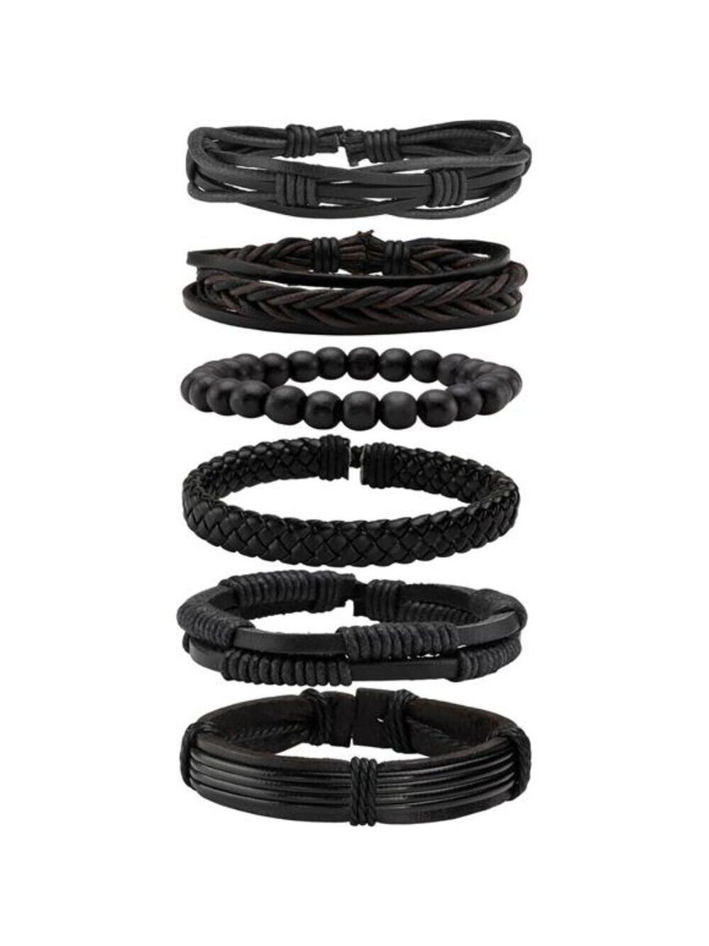 6 Pcs Leather Bracelets for Men Women Adjustable Punk Braided Cuff Wristbands